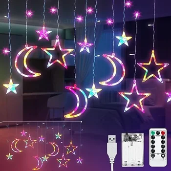 הכוכבים והירח מחרוזת אורות LED וילון מחרוזת אור USB מופעל אור עם שליטה מרחוק פיות אורות מחרוזת