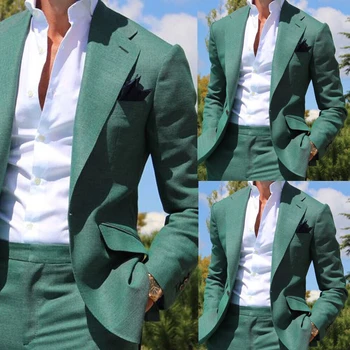 חתונה בגדים לגברים חליפת פשתן חומר ערכת הרזיה החתונה יוקרה 2023 המותניים מוצק צבע יחיד עם חזה אלגנטי חליפה.