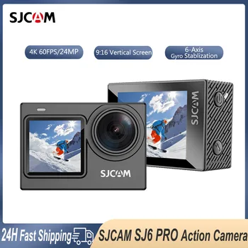 SJCAM SJ6 PRO 4K 60FPS 24MP פעולה מצלמה רחבה זווית מסך כפול ספורט מצלמות וידאו 6-ציר גירוסקופ ייצוב עמיד למים