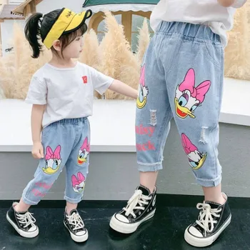 אופנה ילדים מצויר דייזי ג 'ינס אביב קיץ דק בנות תינוק רופף מכנסי ג' ינס ילדים אופנה מזדמנים מכנסיים 2-6 שנים