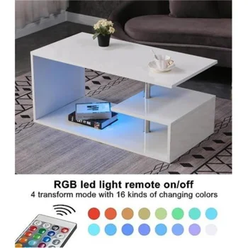 שולחן קפה שולחן אוכל עם RGB LED תאורה אור מבריק קפה שולחן עמיד ויציב עבור הרהיטים בסלון