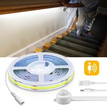 חיישן תנועת PIR USB COB LED רצועת אור 5V FOB אור LED קלטת השינה ארון מטבח ארון הבגדים תאורת מדרגות עיצוב תאורה
