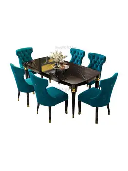 אישית האמריקאי אור יוקרה האוכל כיסא מודרני פשוט High-end מזדמן קטיפה כחולה אבזם כיסא בסגנון אירופאי קפה במלון