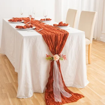מבאלי קרפ בד שולחן הדגל רץ בוהמי קפה קישוט בד מסיבת חתונה עיצוב קפלים שולחן רצים