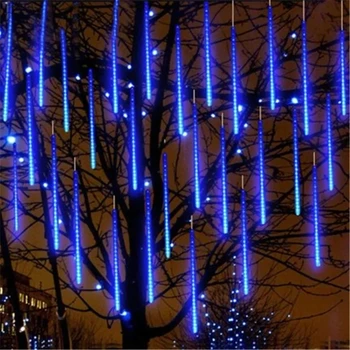 LED סולארית 8 צינורות מטאורים, גשם מחרוזת אור חיצוני עמיד למים פיות האור מסיבת רחוב גרלנד עץ חג מולד קישוט