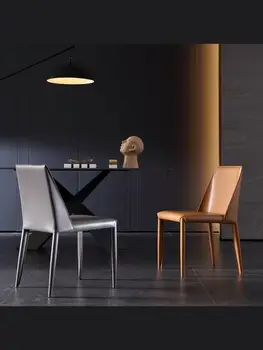 נורדי האוכל הכיסא בבית מודרני מינימליסטי במלון בית קפה מסעדה האוכל עור קשה כסא אוכף עור חזרה לכיסא