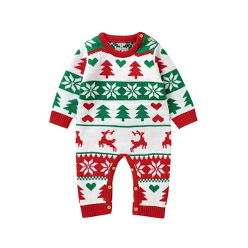 תינוק תינוק ילדה חג המולד Rompers תלבושת שדון סנטה אייל ארוך שרוול סרבל חג המולד היילוד בגדים חמודים