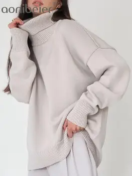 Aonibeier Oversize נשים סוודר רופף Traf 2023 חורף חם עבה שרוול ארוך צווארון סרוג ' מפר ' קט נשי העליון Y2K