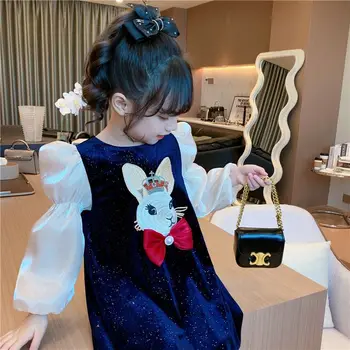 2022 סתיו חדש ארמון בסגנון בגדי ילדים שרוול ארוך בגדי ילדים קוריאני קטיפה תינוקות בנות נסיכה שמלות Vestidos