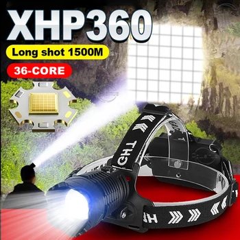 סופר XHP360 חזק פנס LED נטענת USB ראש מנורות בהספק גבוה בראש הפנס XHP199 פנס 18650 פנס קמפינג