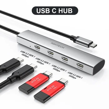 RSHTECH USB C רכזת 10Gbps 4-IN-1 Type-C ל-USB-C 3.2 Gen 2 USB נייד C רכזות Multiport מתאם עבור רעם/סוג C המחשב הנייד