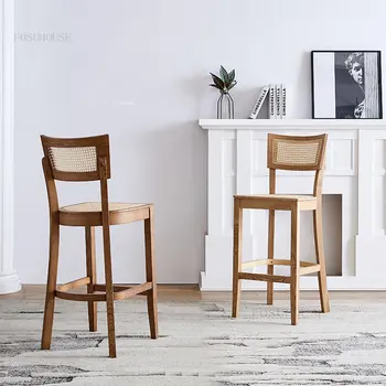 מינימליסטי מעץ מלא בר כסאות בר יפני רהיטים גבוהה שרפרפים ביתיים משענת כיסא בר מודרני רטרו קש בר הכיסא