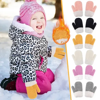 התינוק כפפות מוצק צבע הילדים התינוק סרוגים כפפות כפפות חורף שלג, כפפות חורף צמר חם, כפפות עבור בנות בנים варежки