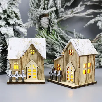 חג המולד הוביל אור בית עץ זוהר בקתת חג המולד קישוטים הביתה DIY חג המולד קישוטי עץ לילדים מתנות לשנה החדשה