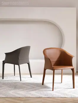 אוכף עור האוכל כיסא מודרני מינימליסטי הביתה נורדי אור יוקרה משענת יד כיסא האוכל האיטלקי מינימליסטי מעצב מחקר